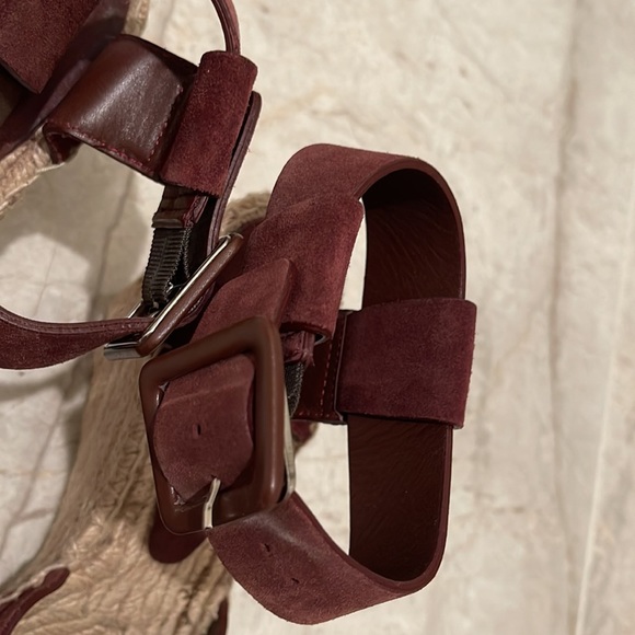 VINCE espadrille wedges suede Sandaals woman shoes size 7 burgundy red - Picture 4 of 7